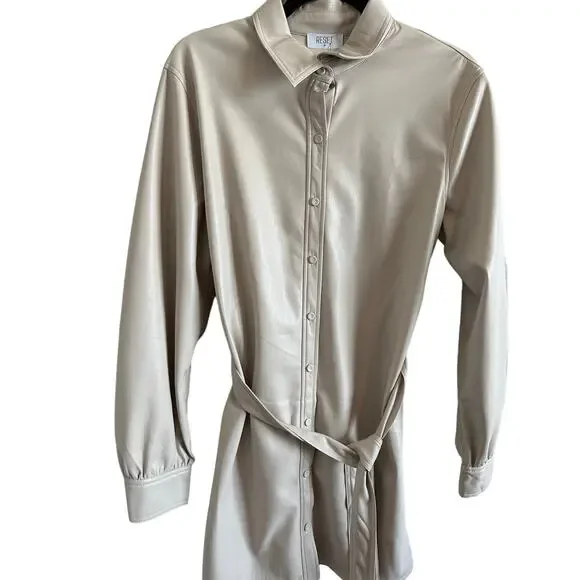 slim fit dress slacks Cream Faux Leather Ribbon Detail Ruffle Sleeve Dress *FINAL SALE*  SSYS